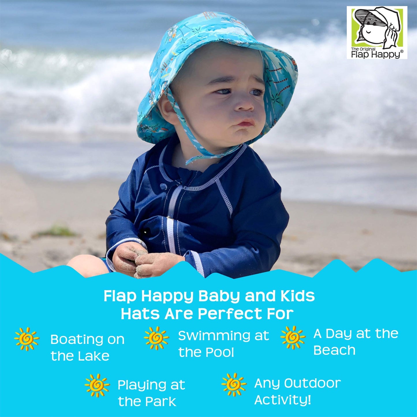 Flap Happy Baby Toddler Girls' Upf 50+ Bucket Hat, Vanilla Stripe Seersucker, X-Large (2Yrs+)