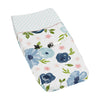 Sweet Jojo Designs Navy Blue And Pink Watercolor Floral Girl Baby Nursery Changing Pad Cover - Blush, Green And White Shabby Chi