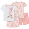 Gerber Baby Girls' Toddler Snug Fit 4-Piece Pajama Short Set, Ballet Slippers, 3T