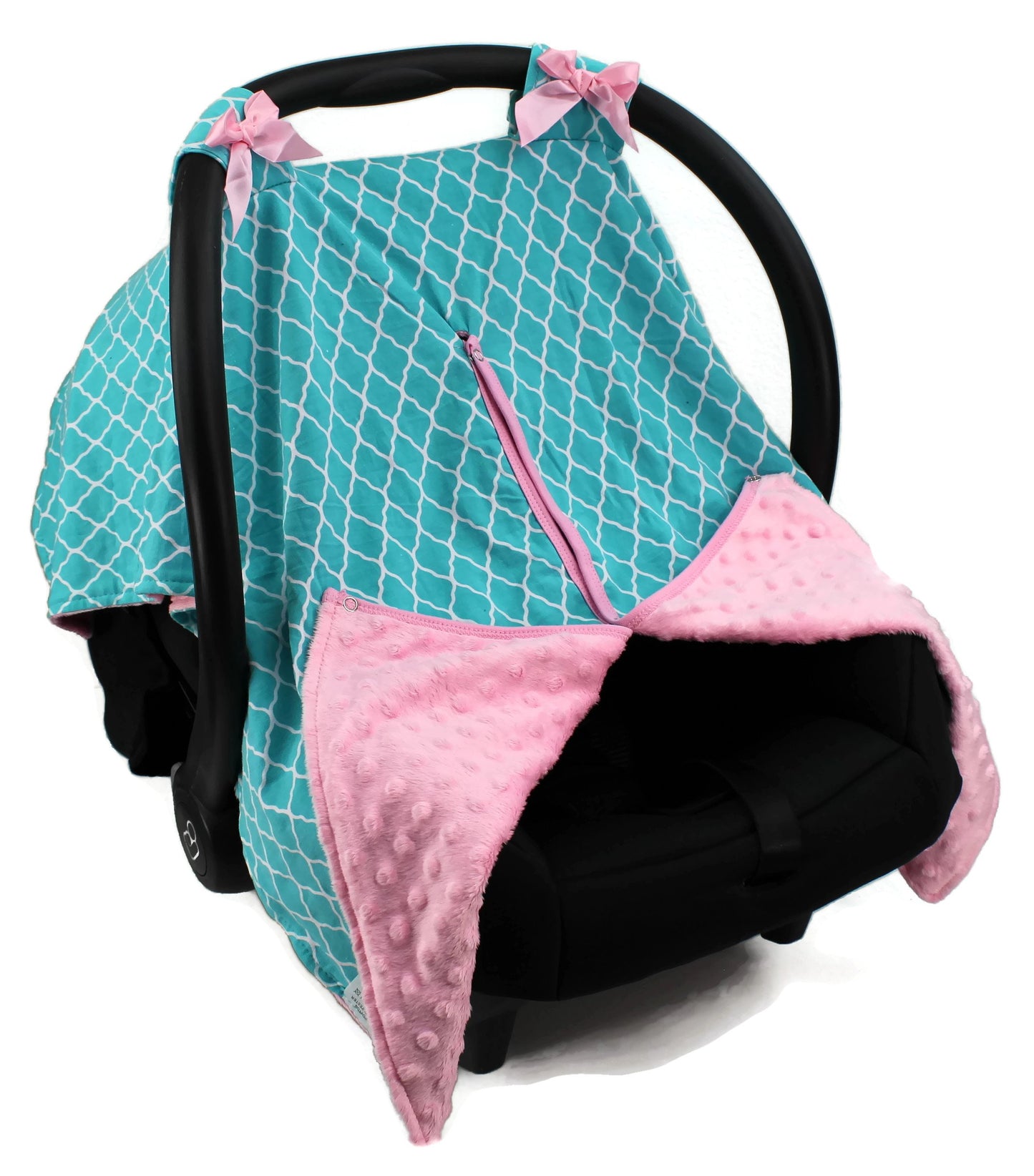 Strawberry Farms Baby Car Seat Cover Canopy and Nursing Cover 2 in 1 Blue Green and Pink Scalloped