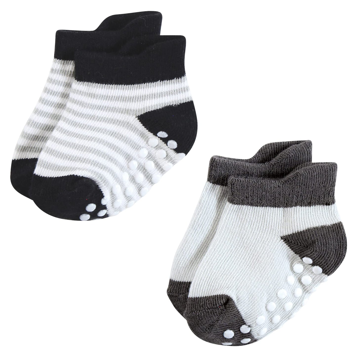 Hudson Baby Unisex Baby Non-Skid No-Show Socks, Black White Stripes, 0-6 Months