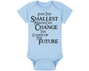 Fantasy Movie Baby Onesie - Even The Smallest Person Can Change The Course Of The Future (6-12 Month - Blue Fabric - Black Desig