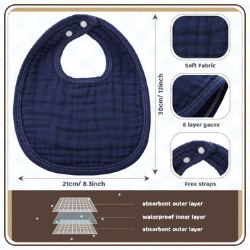 Frienda 6 Pcs Muslin Bibs Baby Burping Cloth Teething Bandana Bibs 6 Absorbent Layers For 6 Month+ Baby (Gray Series)