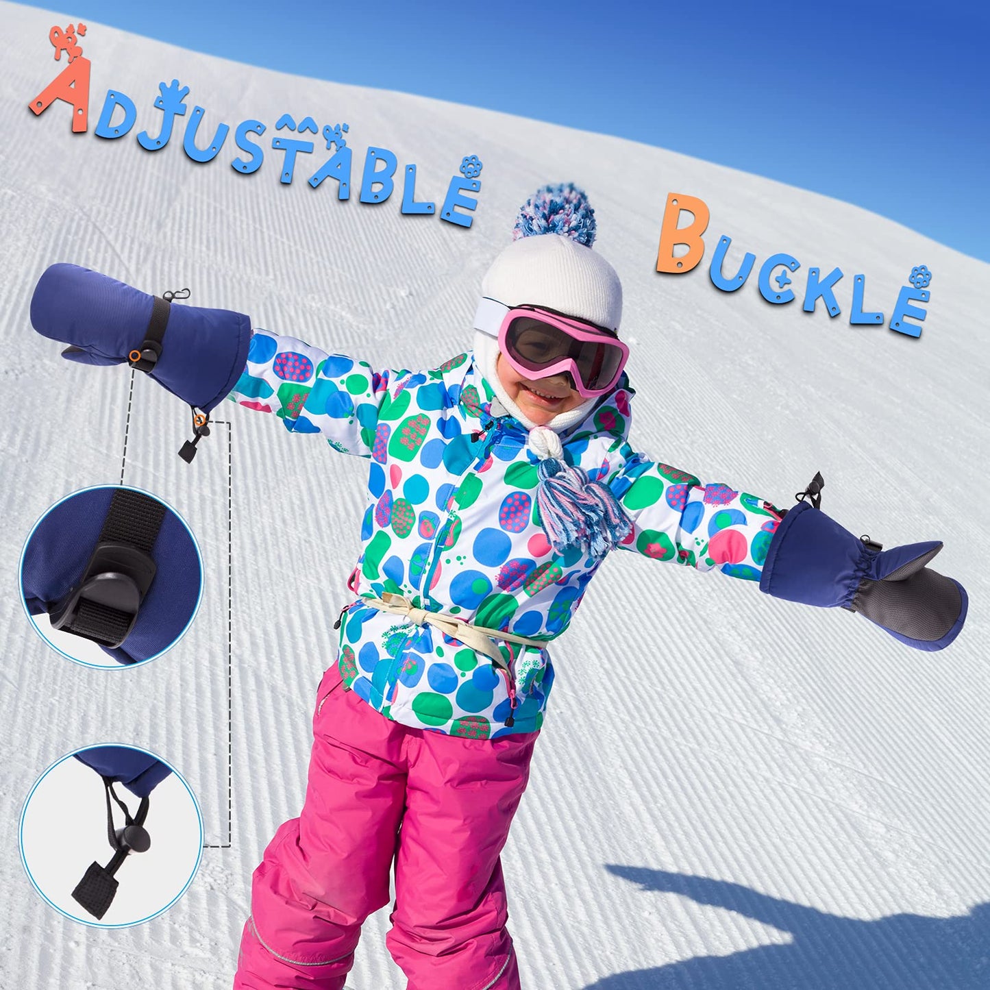 Winter Kids Waterproof Gloves For Boys Girls Snow Ski Toddler Baby Mittens Outdoor For Infant Teens 1-5T (N-Navy, L(4-6T))