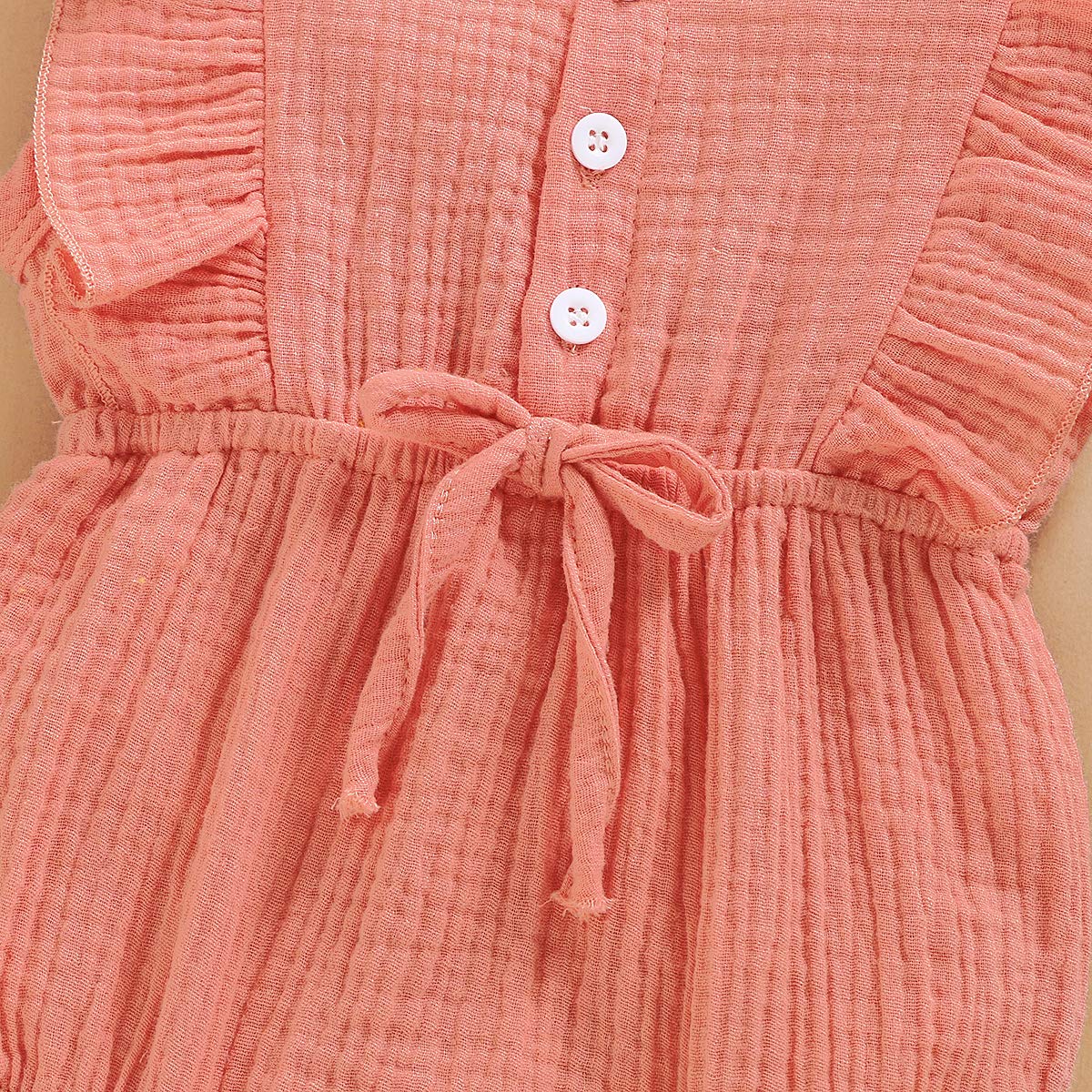 Younger Tree Toddler Baby Girl Ruffled Sleeveless Romper Casual Summer Jumpsuit Cotton Linen Clothes (Button-Pink, 3-6 Months)
