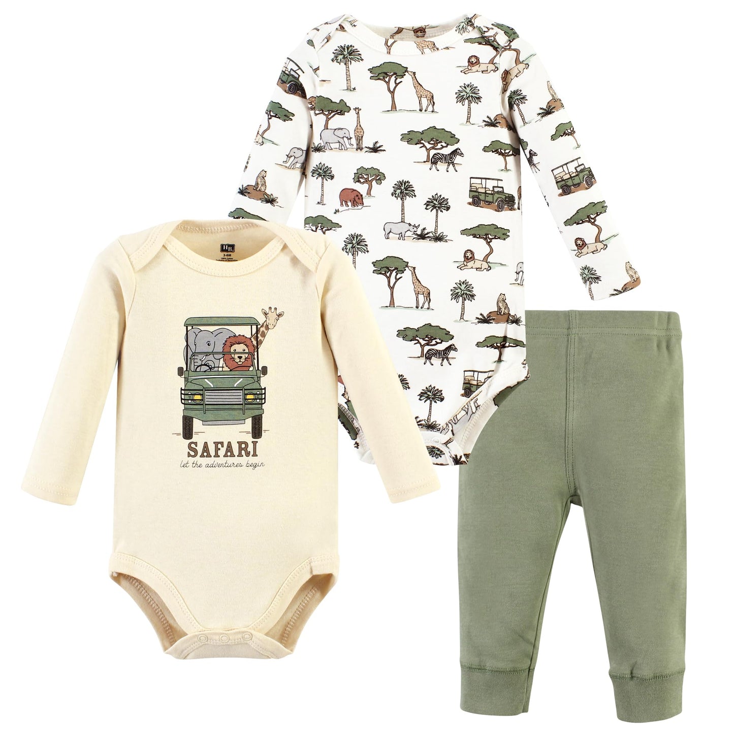 Hudson Baby Unisex Baby Long-Sleeve Bodysuits and Pants, Going On Safari, Newborn