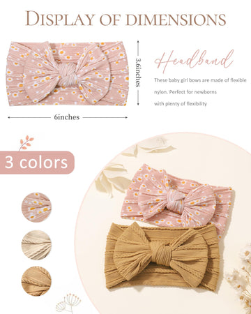 Jollybows Baby Girl Headband Bows Nylon Head Wraps Newborn Hairbands Infant Toddler Hair Bow (5- Ginger Beige Small Daisy Print)