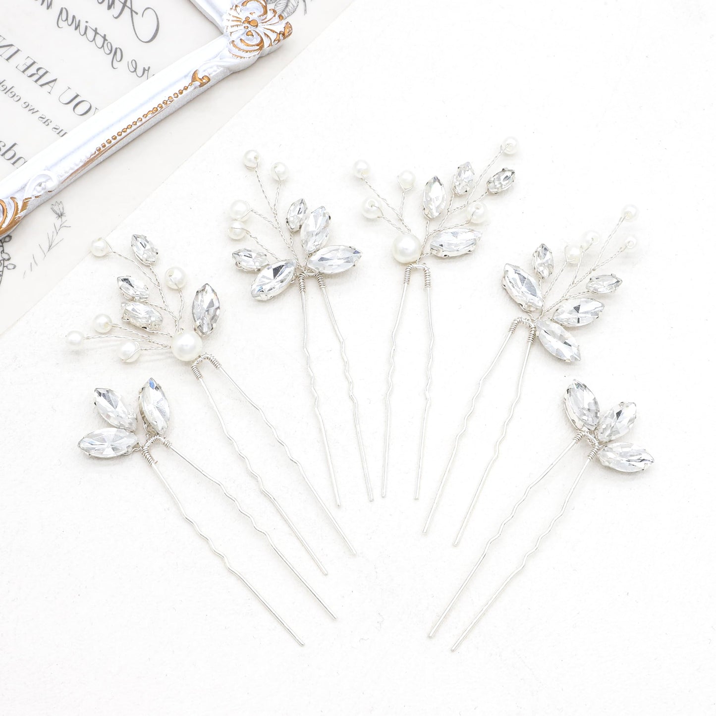 Oriamour Bridal Hair Pins 6 Pcs Rhinestone Wedding Hair Accessories Pearl Crystal Bobby Bridal Hair Clips Jewelry Bridal Hair Ac