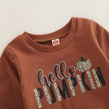 Wybzd Baby Girl Halloween Outfit Pumpkin Pie Crewneck Sweatshirt Shirt Top Bell-Bottom Pants Sets Cute Toddler Clothes 12-18 Mon