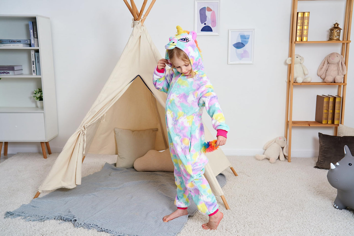 Newplush Christmas Girls And Boys Flying Galaxy Unicorn Unicorn Onesie Pajamas Soft Fleece Halloween Costume Sleepwear (10-12 Ye