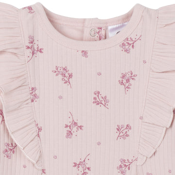 Gerber Baby Girls' Ruffle-Edge Romper, Tossed Flowers, 6-9 Months