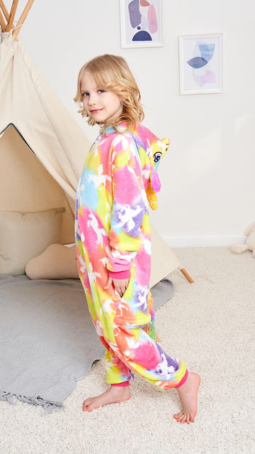 Newplush Girls And Boys Coloful Cloud Unicorn Onesie Pajamas Soft Fleece Halloween Costume Sleepwear (10-12 Years)