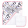 Hudson Baby Unisex Baby Cotton Hooded Towel And Washcloth, Pink Safari, One Size