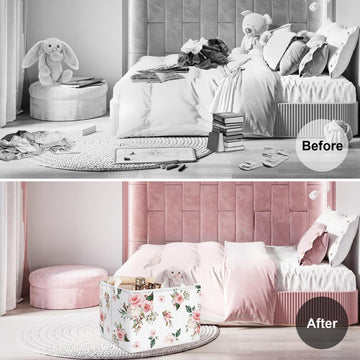 Clastyle Rectangle Rose Floral Baby Girl Gift Basket Outdoor Towel Storage Pool Toy Beach Blanket Basket Pink Flower Shelf Baske