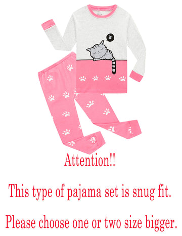 Big Girls Cat Long Sleeve Pajama Sets 100% Cotton Pjs Size 14