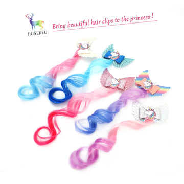 Jiuserlu 5- Colored Angel Wings Hair Bows Hair Extensions For Girls, Glitter Unicorn Hair Accessories (5Pcs)