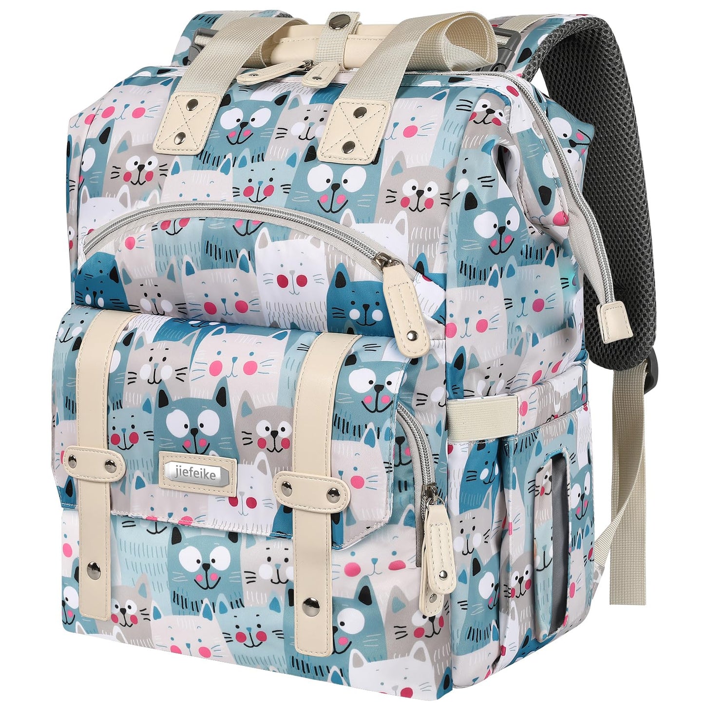 Jiefeike Diaper Bag Backpack,Baby Bags for Mom Dad Girls Boys,15.6inch Cat Dog Travel Baby Diaper Bags with Insulated Pockets RF