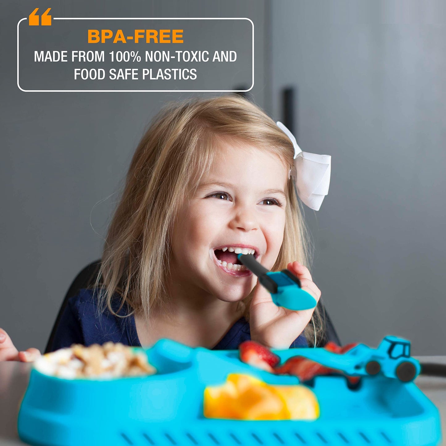 Dinneractive Dining Set For Kids - 3 Piece Construction Themed Toddler Utensils & Toddler Plates - Toddler Forks And Spoons - Ki