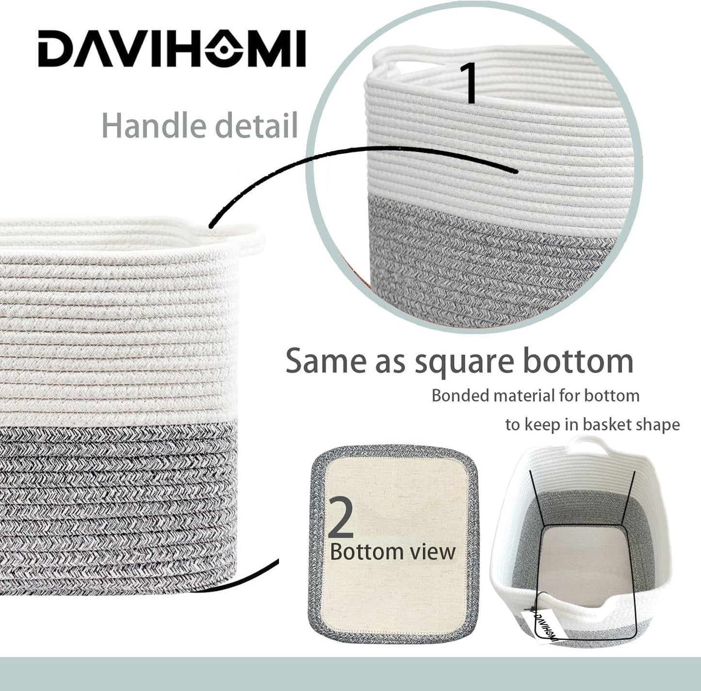 Davihomi Small Woven Cotton Rope Basket For Organizing, Gift Baskets For Handles, Empty Gift Baskets, Toy Basket For Bins|13.5'