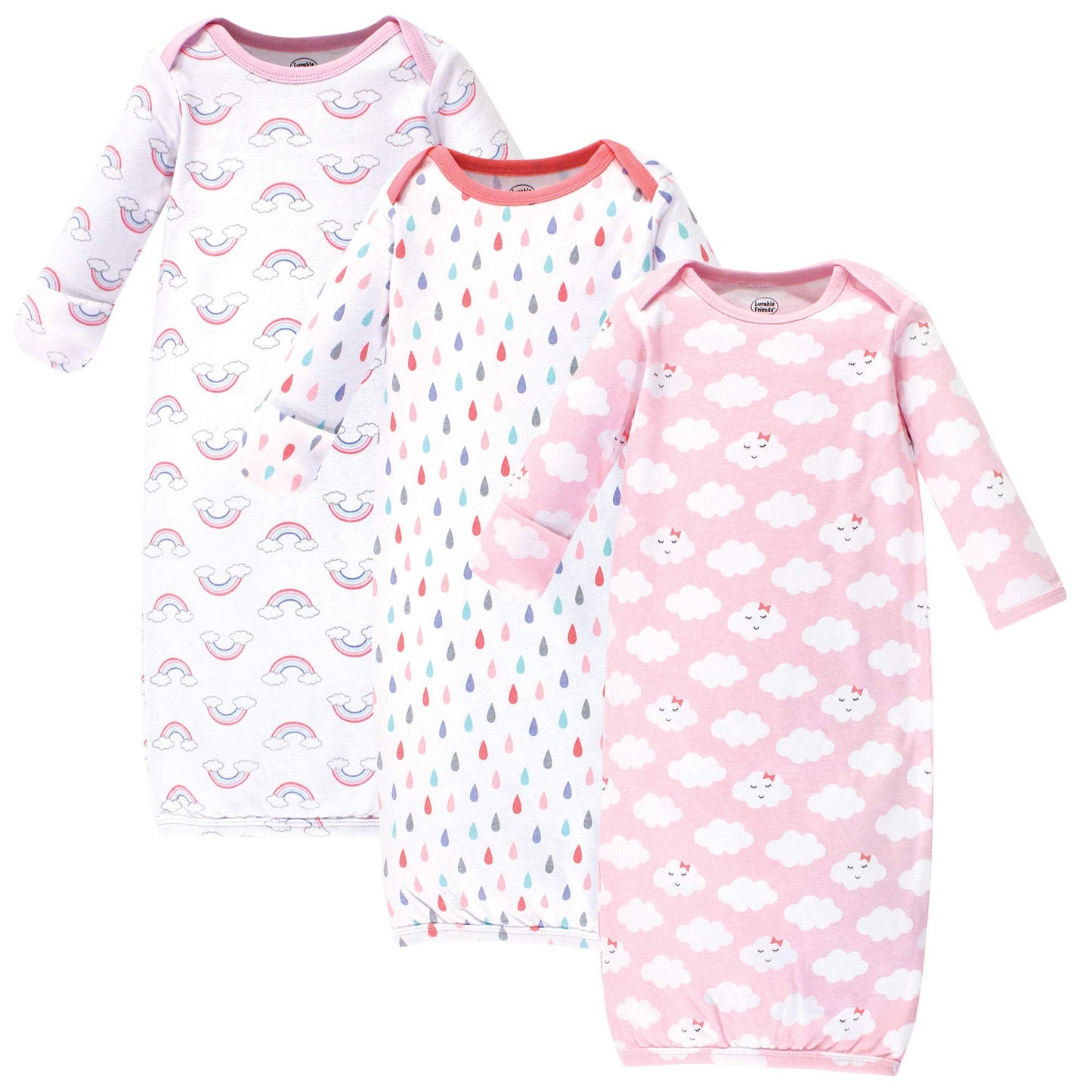 Luvable Friends Unisex Baby Cotton Gowns, Girl Clouds, 0-6 Months