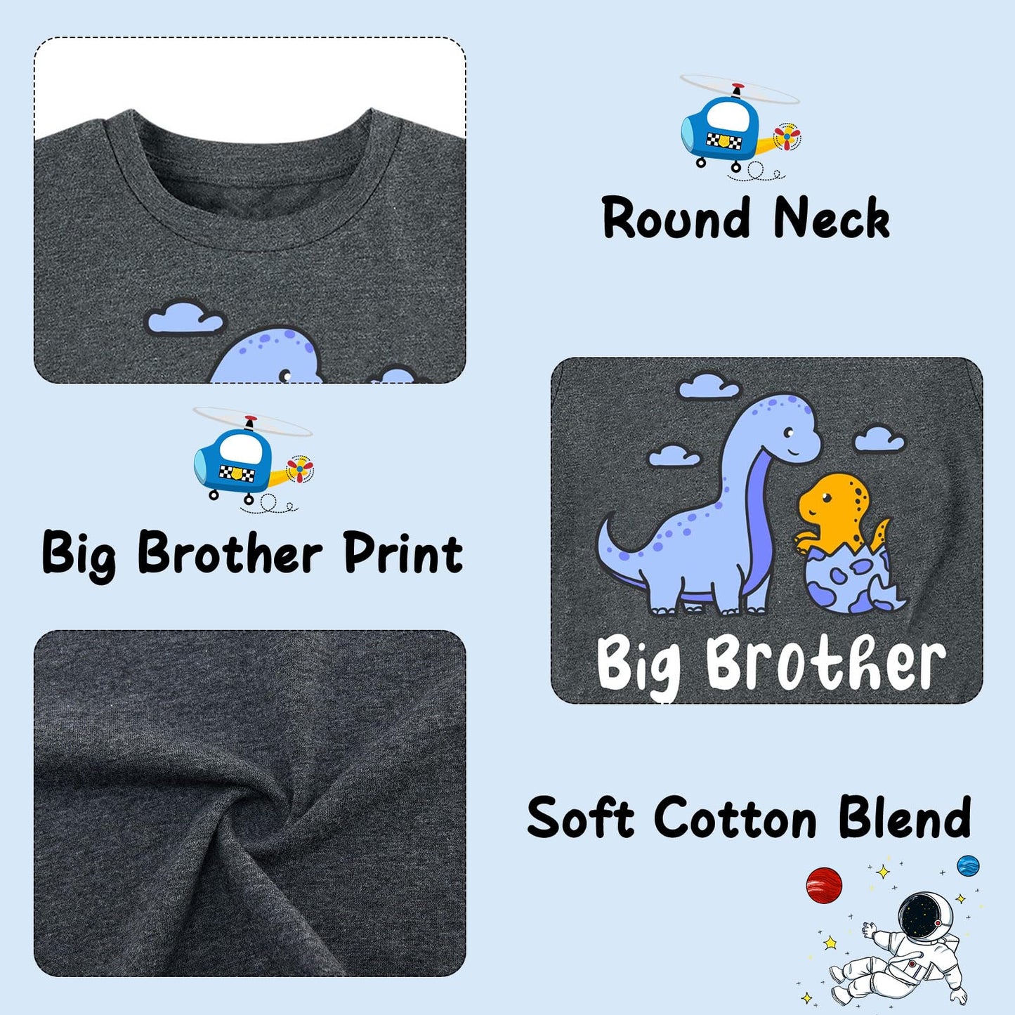 Funnycokid Big Brother T Shirt 6T 5T Promoted To Big Brother Dinosaur T-Shirt Grey Size 5 6 Pregnancy Announcement Gifts For Boy