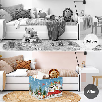 Clastyle Camping Caravan Christmas Gift Basket Winter Outdoor Deer Red Bird Snowman Storage Bin Snowflake Xmas Tree Kid Clothes