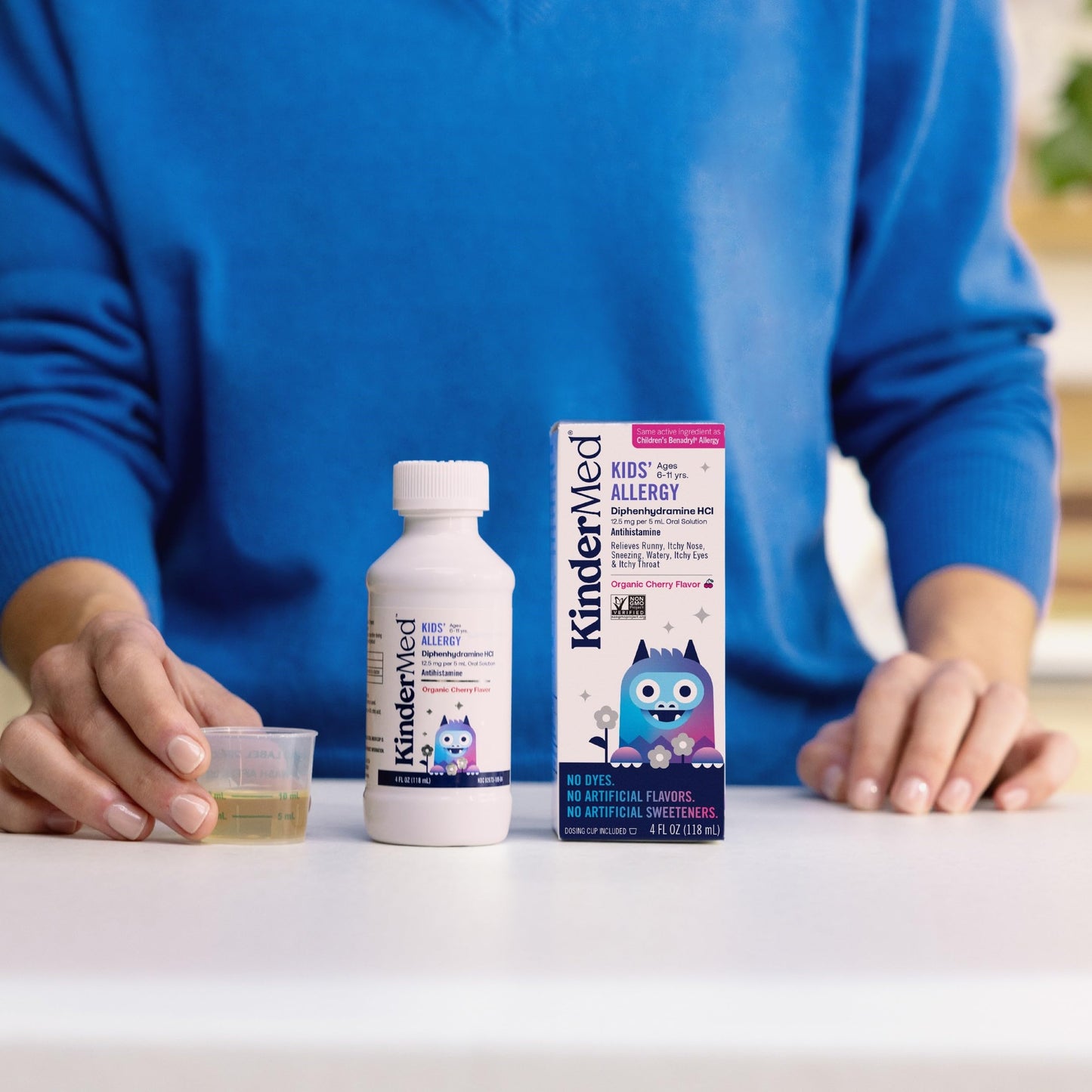 Kindermed Kids' Allergy Medicine With Diphenhydramine Hci, No Dyes, No Artificial Flavors Or Sweeteners, Vegan, Non-Gmo, Gluten