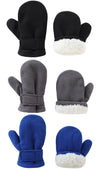 Baby Toddler Mittens Boys Girls Winter Outdoor Gloves Kids Easy-On Fleece Warm Mittens Black Gray Blue 3 Pairs M(1-2 Years)