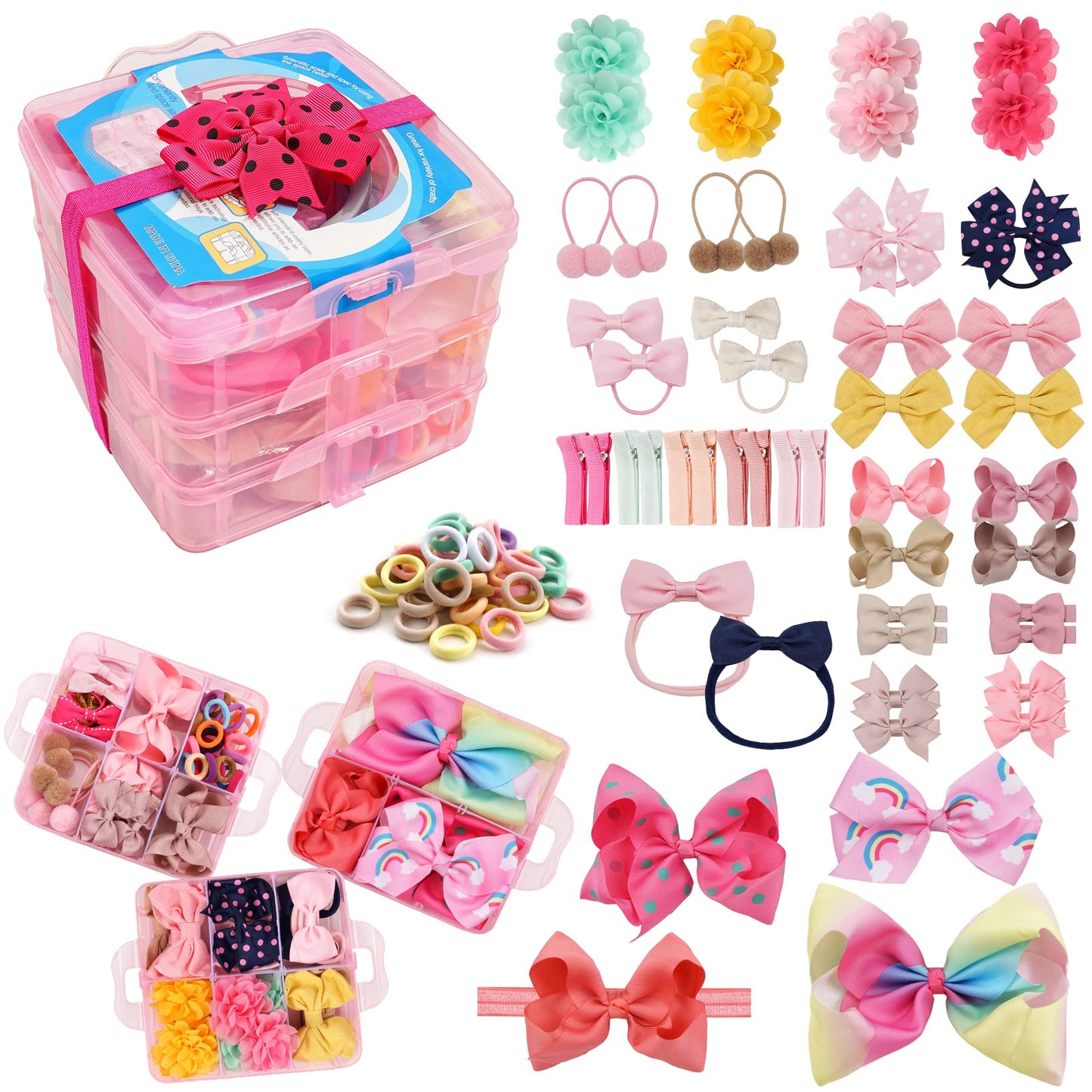 3 Layer Gift Box For Toddlers Baby Girls Hair Accessories Included 4 Baby Headbands Girls 6 Cheer Bows Clip Teeager Extra Large