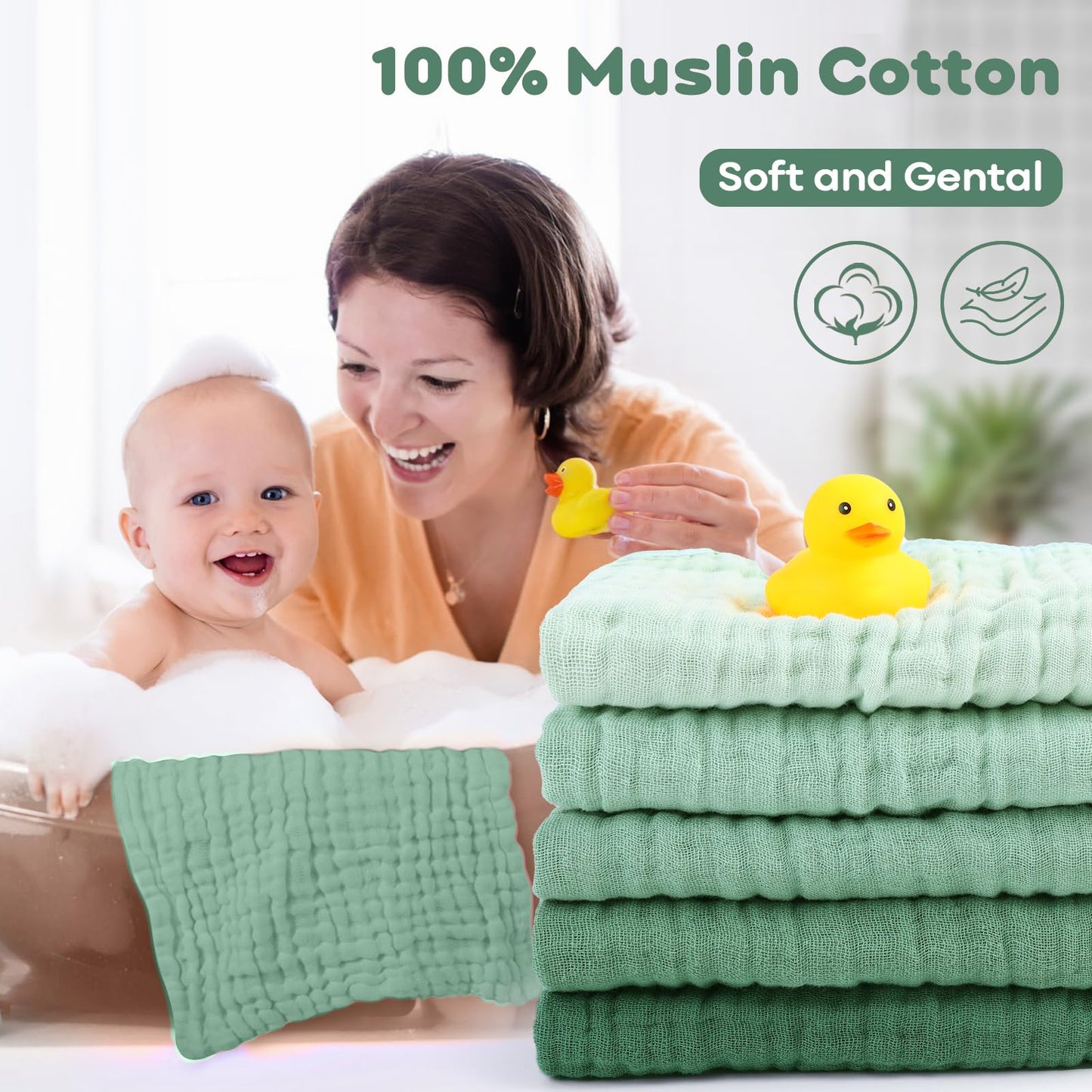 Yoofoss Muslin Baby Washcloths 100% Cotton Face Towels 10 Pack Wash Cloths For Baby 12X12In Soft And Absorbent Baby Wipes (Gradi