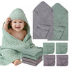Flasoo 6 Pcs Muslin Hooded Baby Bath Towels Sets - 2 Pack 100% Cotton Baby Towel & 4 Pack Muslin Washclothes- 32x32Inch Baby Tow