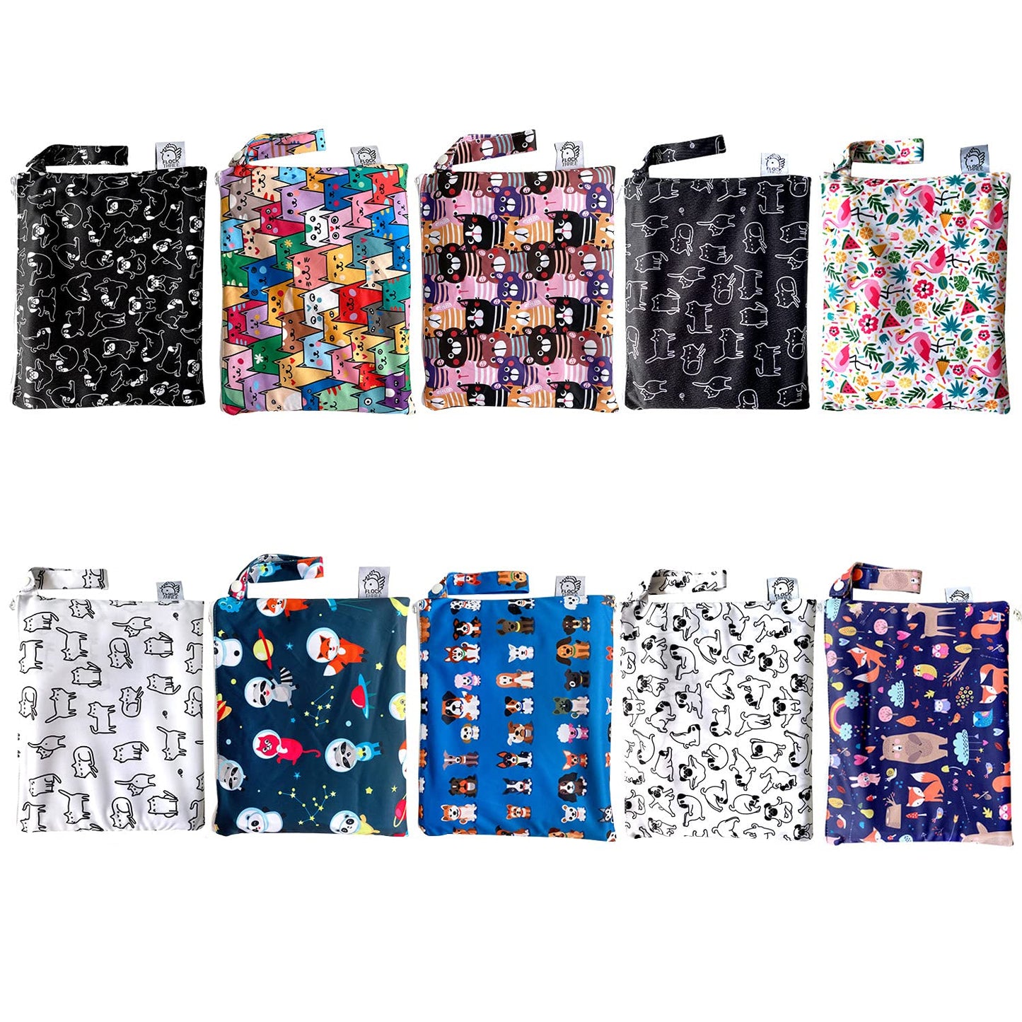 Flock Three Waterproof Baby Diaper Changing Pad With Storage Bag (43.3' X 28.7') Washable Wipeable Reusable Leak Proof Diaper