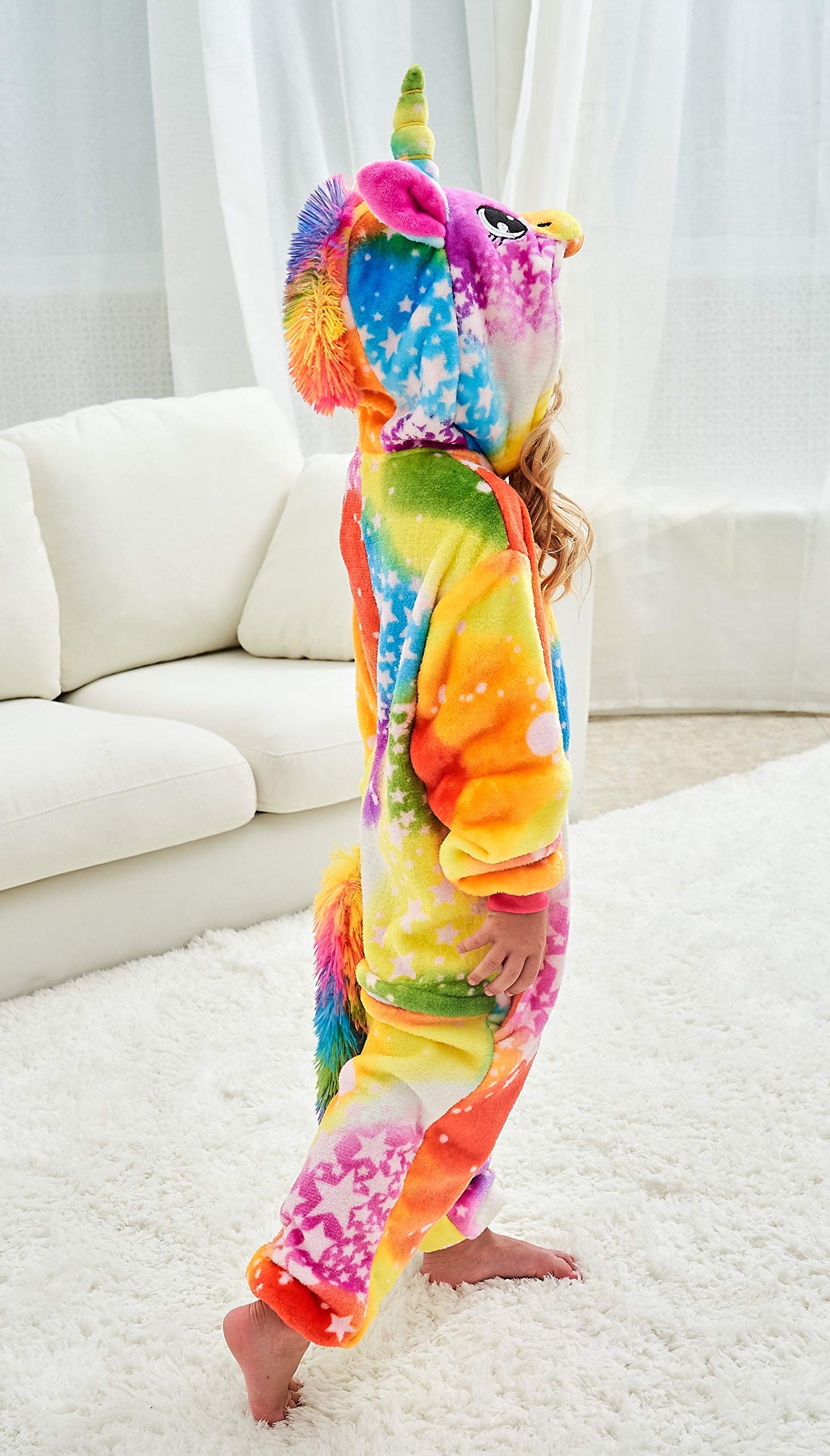 Chetosho Unicorn Hooded Onesie Girls Halloween One Piece Kids Costume (Tie Dye Starry Sky 3-4 Years)