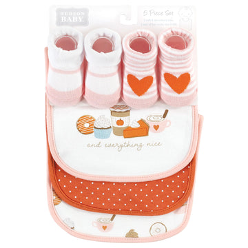 Hudson Baby Unisex Baby Cotton Bib And Sock Set, Pumpkin Spice, One Size