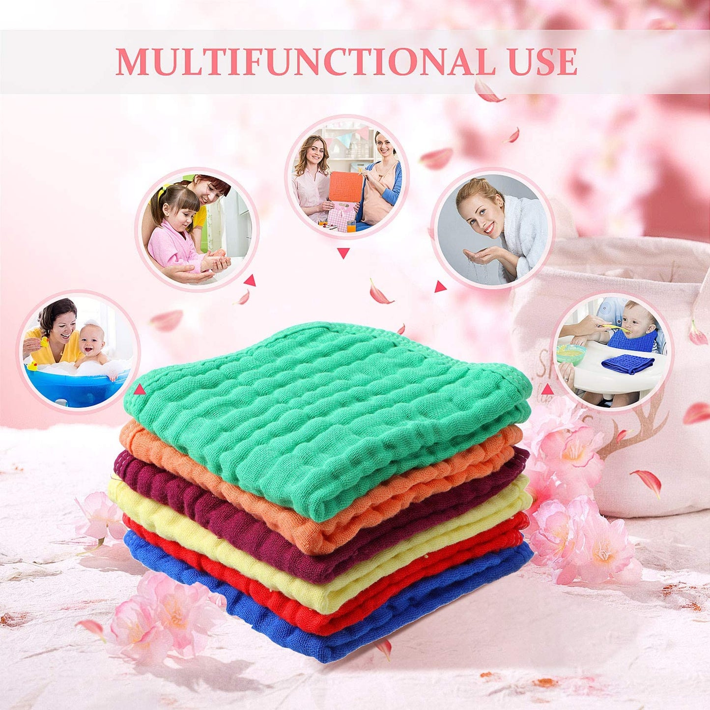 Irenare 6 Pcs Muslin Burp Cloths Pure Cotton Baby Burping Rags 20 X 10 Inch 6 Layers Spit Up Rags Large Soft Absorbent Multicolo
