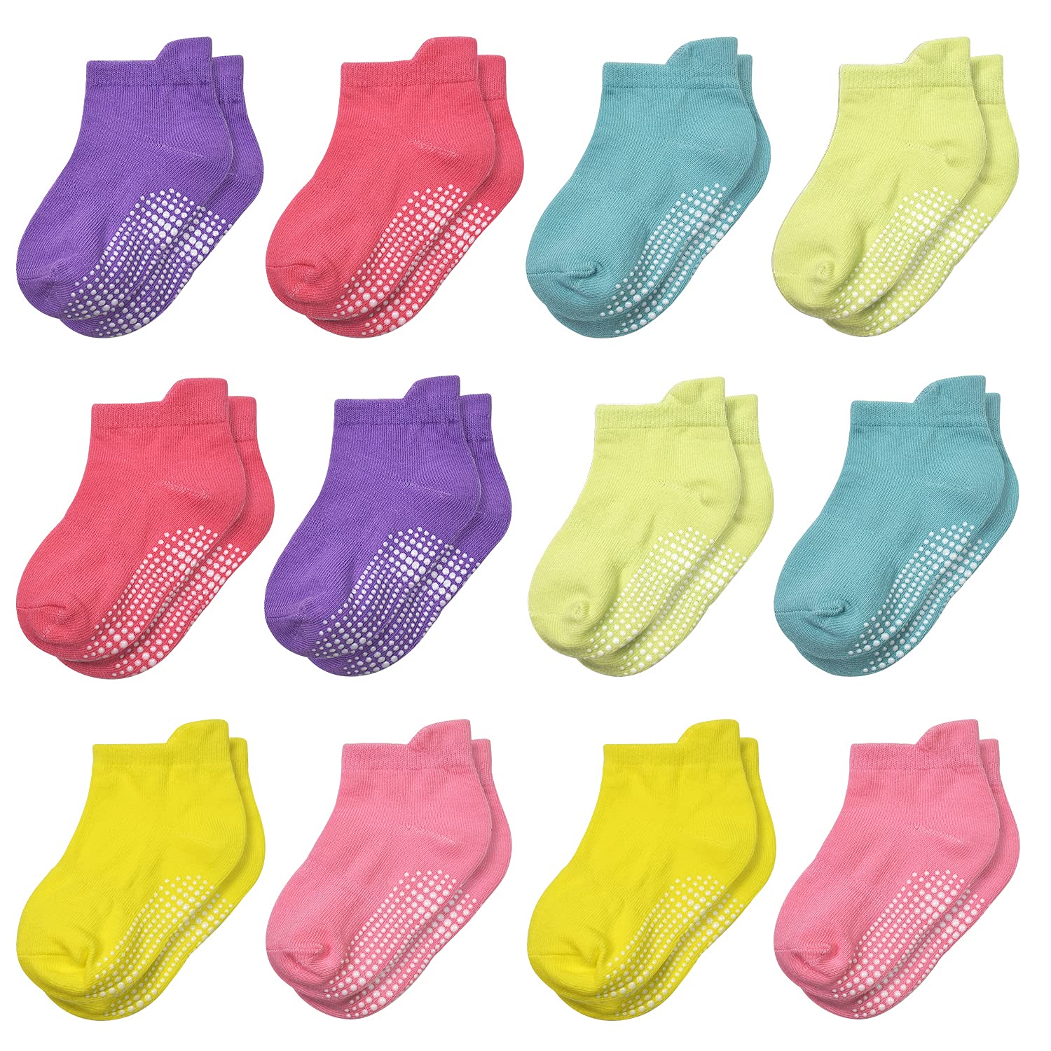 Skibeaut Toddler Socks 12 Pairs Non Slip Skid Ankle Socks For Kids Boys Girls Grips Cotton Crew Socks For 3-5 Years Infants Baby