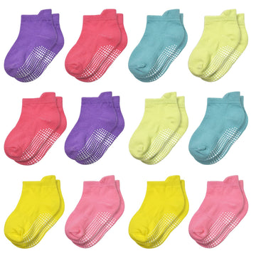 Skibeaut Toddler Socks 12 Pairs Non Slip Skid Ankle Socks For Kids Boys Girls Grips Cotton Crew Socks For 5-7 Years Infants Baby
