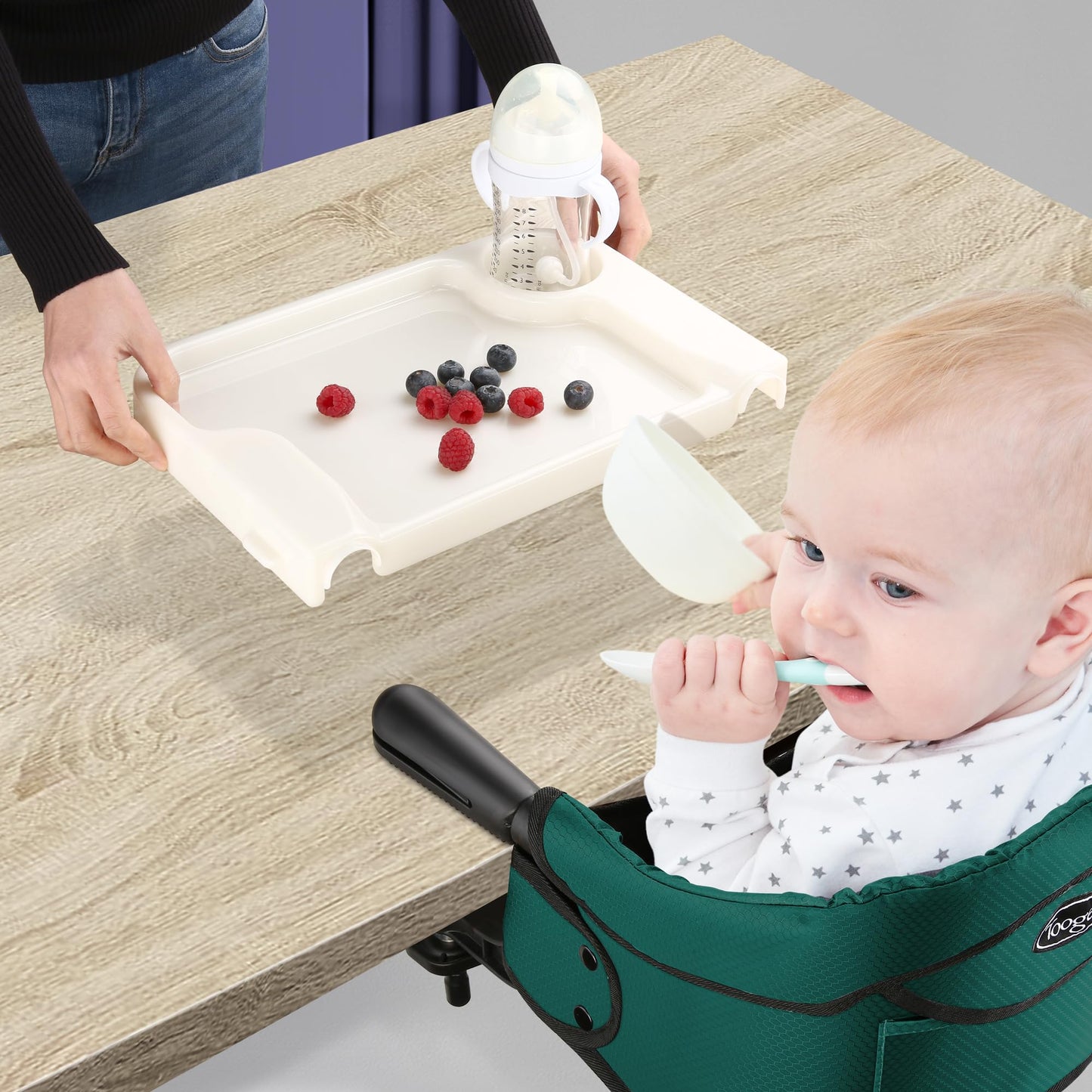 Hook On Chair With Removable Dining Tray, Portable Table High Chair, Folding Compact Baby Seat With Storage Bag For Indoor/Outdo