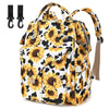 Cow Print Sunflower Diaper Bag Backpack for Baby Girls Boys, Large Capacity Multifunction Waterproof Maternity Mom Nappy Bags wi