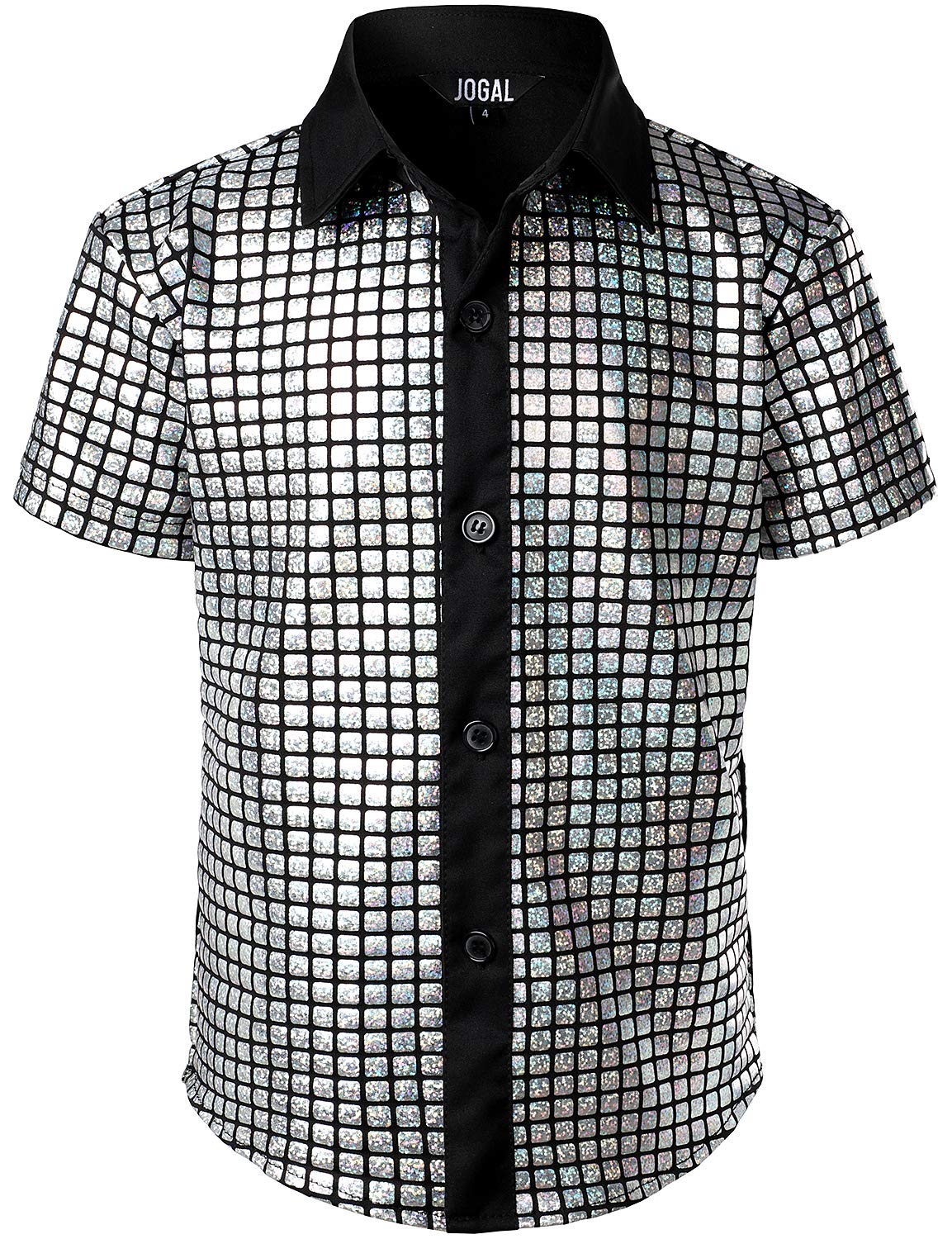 Jogal Boy 'S Dress Shirt Sequins Button Down Shirts 70S Disco Party Costume 8 Silver