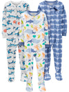 Simple Joys By Carter'S Baby Boys' 3-Pack Snug Fit Footed Cotton Pajamas, Sea Life/Shark/Tie Dye, 3T