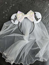 Clgift Bride Minnie Ears White Veil Honeymoon Ears, Wedding Bachelorette Party Ears (Just Married)