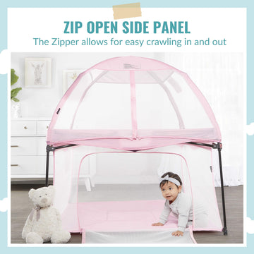 Dream On Me Ziggy Square Playpen With Canopy | Baby Playpen | Portable And Lightweight | Playpen For Babies And Toddler | Pink
