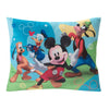 Disney Mickey Mouse Blue, Red, And Green, Donald Duck, Pluto, And Goofy Fun Starts Here Decorative Throw Pillow