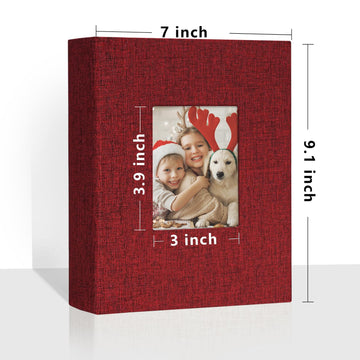 Vienrose Small Photo Album 4X6 Holds 200 Photos 2 Pack, Mini Baby Photo Album Linen Cover For Gifts Wedding Family, Red