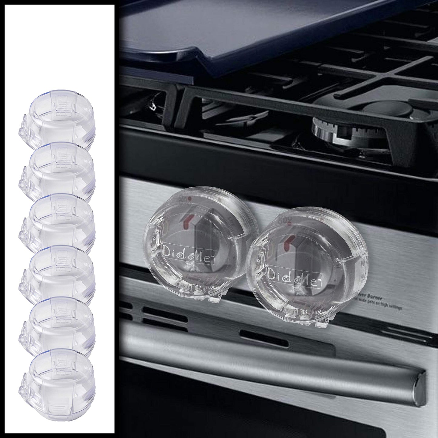 6 Pack Clear Stove Knob Safety Covers - Protect Little Kids With A Child Proof Lock For Oven/Stove Top/Gas Range - Baby/Toddler