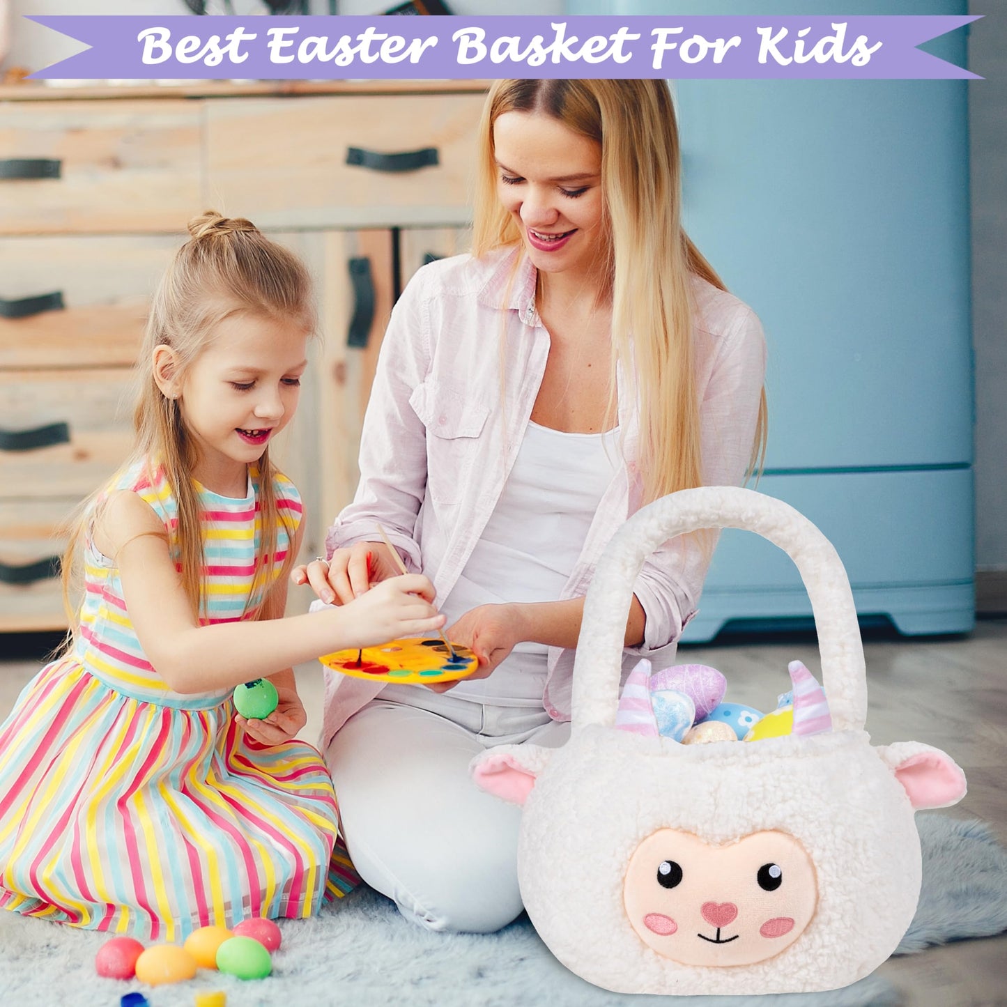 Sheep Easter Basket For Kids, Cute Plush Empty Bucket With Small Ears And Handle Egg Hunt Tote Candy Bag Basket For Boys Girlste