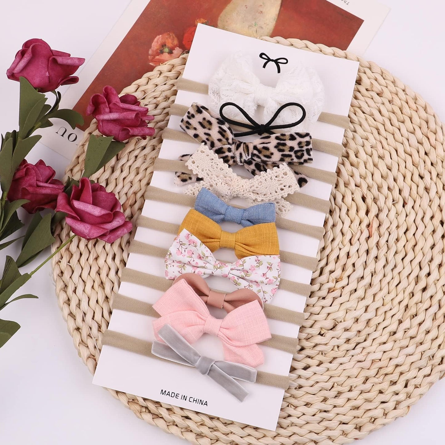 Doboi 20Pcs Baby Girls Hair Bows Headbands Soft Nylon Hairbands Elastic Hair Accessories For Newborns Infants Toddlers And Kids