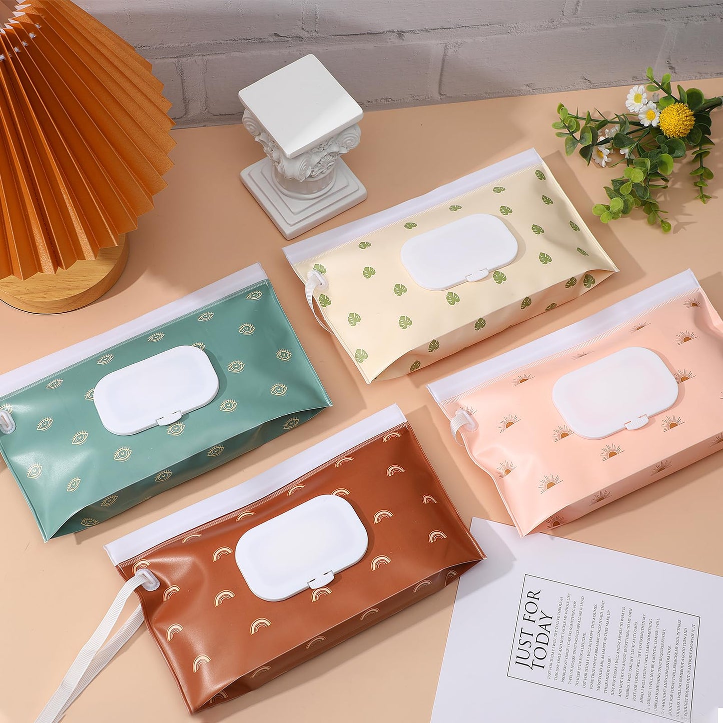 Febsnow 4 Pack Baby Wipes Dispenser, Portable Refillable Wipe Holder Baby Wipes Container Travel Wipes Case Reusable Boho Wet Wi