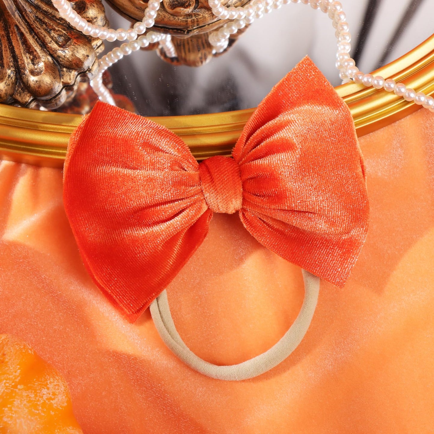 Yanjie Halloween Bows Baby Girls Headbands, Velvet Elastic Hair Bow Halloween Orange Yellow Hair Bands Bows Baby Festival Dress